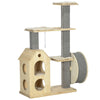 Cat Tree for Indoor Cats with Scratching Posts, Double-Layer House, 32" x 16" x 53", Natural