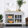 Kitchen Island Utility Storage Trolley Cart with Rubber Wood Top, Towel Rack, 2 Cabinets & Drawers for Dining Room, Grey