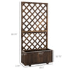Wooden Raised Garden Bed Planting Planter Box with Trellis and Drain Holes for Climbing Vine Plants, Brown