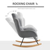 Modern Rocking Chair with Removable Lumbar Pillow Fabric Sofa Armchair with Thick Padding, Metal Frame, Wood Base for Living Room, Light Grey