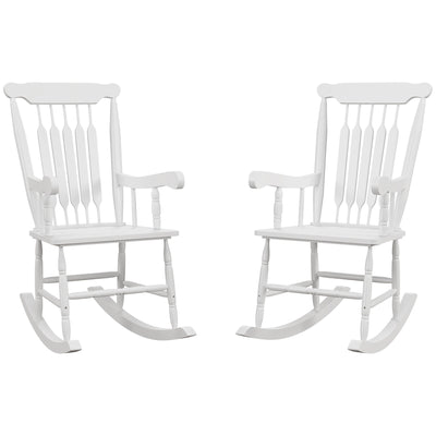 Porch Rocker Chairs Set of 2, 350 lbs. Wooden Outdoor Rocking Chairs with High Back for Garden, Patio, Balcony, White
