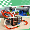 City Garage Playset with 65 Accessories, 2 in 1 Design Children Trolley, Car Ramp Toy Set with 6 Mini Racer Cars, Gifts for Kids 3-6 Years Old