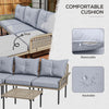 5-Piece Rattan Patio Furniture Set with Sofa, Chaise Lounge, Coffee Table, Footstools, Cushions, Light Gray