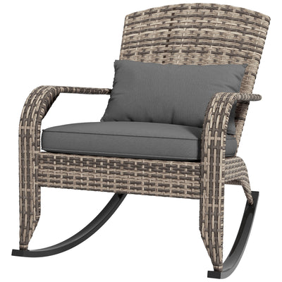 Adirondack Chair, Outdoor Wicker Rocking Chair with High Back, Seat Cushion and Pillow for Porch, Balcony, Gray