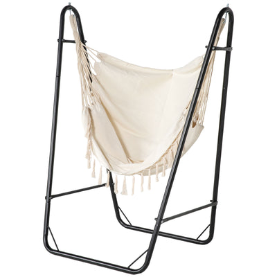 Hammock Chair with U Shape Stand, Hammock Swing Chair with A Side Pocket, Cream White