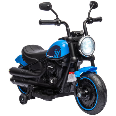 6V Kids Motorcycle Ride-on Toys with Training Wheels, Single-Button Start, Battery-Operated Ride-on Vehicle, Blue