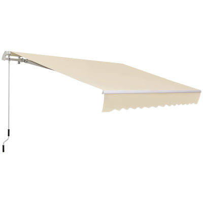 12' x 8' Patio Awning, Canopy Retractable Sun Shade Shelter w/ Manual Crank Handle for Deck, Yard, Cream White