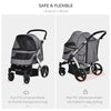 Pet Stroller Foldable Dog Cat Travel Carriage with Adjustable Handlebar PVC Wheel Brake Storage Bag Mesh Window Safety Leash Aluminum Grey