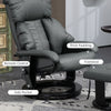 Swivel Recliner with Ottoman, Faux Leather Reclining Chair with Massage, Footstool Remote and Side Pocket, Gray