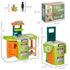 58Pcs Grocery Store Play Kids Trolley with Cash Register Stand, Foldable Kid Play Store with Scanner & Play Food for Age 3-6 Years Old