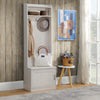 Rustic Hall Tree with Bench, Entryway Bench with Coat Rack & Shoe Storage, Accent Coat Tree with Storage Shelves for Hallway & Mudroom, White
