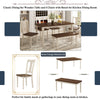 6-Piece Retro Dining Table Set with Rectangle Table, Fabric Chairs, and Bench, Easy to Assemble, Natural Cherry