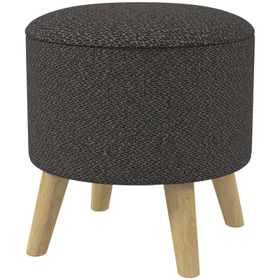Round Ottoman Stool with Storage, Linen Fabric Upholstered Foot Stool with Padded Seat, Hidden Space and Wood Legs