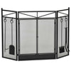 3-Panel Folding Fireplace Screen with Doors and Fire Place Tools Set, for Wood Burning, with Shovel, Firewood Tongs, Black