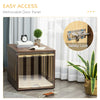 Wood Dog Crate End Table, Dog Crate Funiture with Soft Cushion, Side Holes, Removable Door Panel, Safety Lock, Brown
