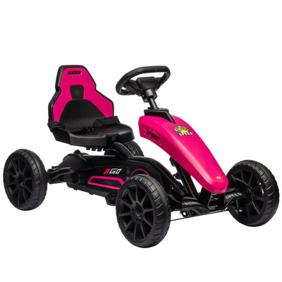 Kids Pedal Go Kart w/ Swing Axle, Shock-Absorbing Wheels, Pink