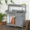 Potting Bench Table with Faucet, Sink, Hooks and Storage Cabinet, Outdoor Prep Table Gardening Bench for Greenhouse, Garden, Patio