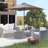 9' x 7' Outdoor Patio Solar Umbrella with Crank, Solar LED Lights, Tilting, Push-Button for Deck, Pool and Lawn, Tan