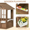 Kids Wooden Playhouse, Outdoor Garden Games Cottage, with Working Door, Windows, Flowers Pot Holder, 47" x 38" x 54"