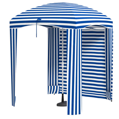 5.8' x 5.8' Cabana Umbrella with Single-top, Vented Windows, Ruffles, Carry Bag, Outdoor Umbrella, Blue White Strip