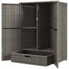 Outdoor PE Rattan Wicker Towel Rack, Pool Toy Cabinet, Hot Tub Accessory Storage, Freestanding Cabinet w/ 2 Doors & Drawer for Spa, Dark Gray