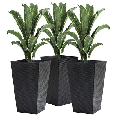 Set of 3 Tall Planters, Outdoor & Indoor Flower Pot Set for Front Door, Entryway, Patio and Deck, Black