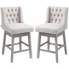 Swivel Bar Stools Set of 2, 27" Counter Height Stools with Linen Upholstery and Button Tufted Design for Kitchen