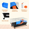 35"L Small Animal CageRolling Bunny Cage, Guinea Pig Cage with Food Dish, Water Bottle, Hay Feeder, Platform, Ramp, Black