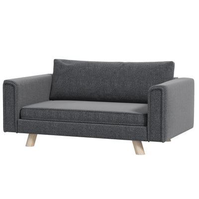 Raised Dog Sofa, Elevated Pet Sofa for Small and Medium Dogs with Removable Seat and Back Cushions, Anti-Slip Pads, Gray