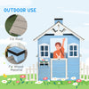 Wooden Playhouse for Kids Outdoor with Flower Pot Holders, Door, Windows, Service Stations for 3-7 Years, Blue