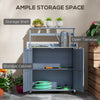 Outdoor Wooden Potting Bench with Storage Cabinet, Shelf, Galvanized Plated Tabletop for Backyard, Balcony, Gray