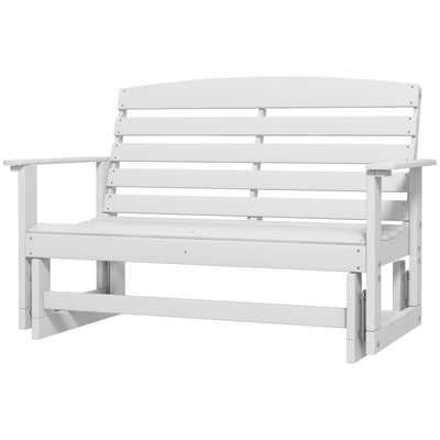 Patio Glider Bench w/ HDPE Slatted Double Rocking Chair, White