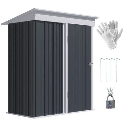 5'x3'x6' Garden Metal Sheds with floor, Small Lean-to Shed with Adjustable Shelf, Lock, Gloves, Cool Gray