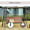 2-Seater Patio Swing Chair, Outdoor Adjustable Canopy Porch Swing with Armrests, Texeline Fabric and Steel Frame, Brown