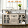 Rustic Kitchen Sideboard, Serving Buffet Cabinet with Adjustable Shelves, Glass Doors & 2 Drawers for Living Room, Gray