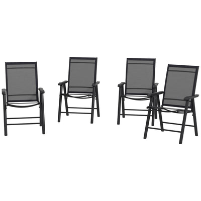 Set of 4 Outdoor Folding Chairs, Stackable Patio Dining Chairs with Armrests, Metal Frame, Black