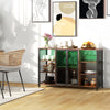 LED Wine Cabinet with Charging Station Glass Holders, Open Shelves, Rustic Brown