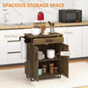 Kitchen Island Cart Rolling Trolley Cart with Drawer, Storage Cabinet & Towel Rack, Rustic Brown