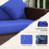 Wicker Loveseat, Patio Furniture Couch with Cushions, 2 Seats PE Rattan Sofa, 2 Throw Pillows, Dark Blue