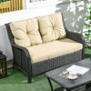 2-Seater Outdoor Sofa w/ 4" Thick Padded Cushion, PE Rattan Patio Outdoor Couch w/ Armrests, Wicker Loveseat, for Conservatory, Garden, Beige