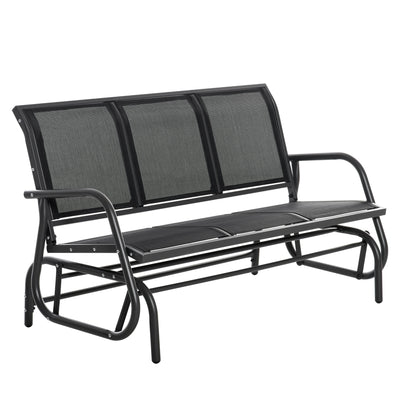 3-Person Outdoor Patio Glider Bench, Porch Glider Swing with 3 Seats, Breathable Mesh Fabric, Metal Frame, Black