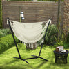 Patio Hammock Chair with Stand, Outdoor Hammock Swing Hanging Lounge Chair with Side Pocket and Headrest, Cream White