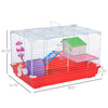 18.5'' Hamster Cage with Exercise Wheel and Water Bottle Dishes, Small Animal Cages, 2 Storey Design, Red