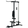 LAT Pull Down Machine, High / Low Pulley Machine with Adjustable Seat and Flip-Up Footplate, Weighted Bar Set, Black