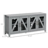 TV Cabinet Stand for TVs up to 58", Entertainment Center with Adjustable Shelves, 4 Glass Doors and 4 Cable Holes for Living Room, Gray