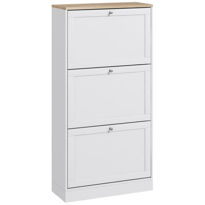 Modern Shoe Cabinet with 3 Flip Drawers and Adjustable Shelves, Freestanding Rack Organizer for 18 Pairs of Shoes, White