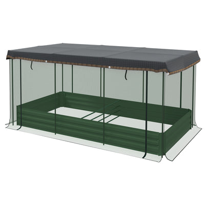 Galvanized Steel Planter Box with Crop Cage and Shade Cloth, Raised Garden Bed for Flowers, Vegs and Herbs, Green