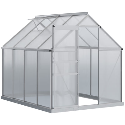 8' x 6' Aluminum Greenhouse Polycarbonate Walk-in Garden Greenhouse Kit with Adjustable Roof Vent, Rain Gutter and Sliding Door for Winter