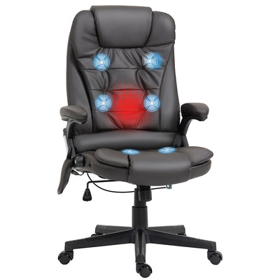 Heated Massage Office Chair, Heated Reclining Desk Chair with 6 Vibration Points, Armrest and Remote, Dark Brown