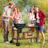Charcoal Grill BBQ, 21-Inch Rolling Backyard Barbecue with Chopping Block Table, a Cutting Board, Shelf, Wheels, Vents & Thermometer, Black